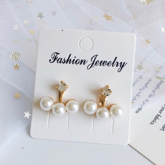 Fashion Jewelry Jewelry - NWT Golden Faux Pearl Jacket Earrings Double Sided ~ Trendy Minimalist Vibe